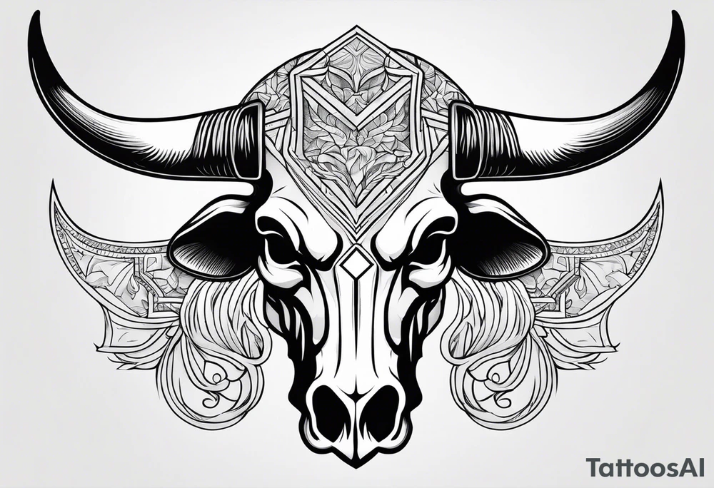 skull of a bull with a line frame, realistic, simple, texas tattoo idea