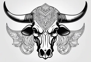 skull of a bull with a line frame, realistic, simple, texas tattoo idea