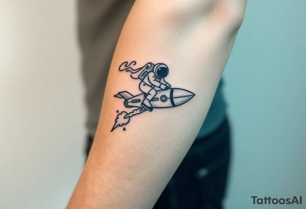 Rocket ship with smoke with astronaut riding it tattoo idea