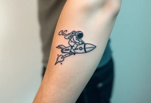 Rocket ship with smoke with astronaut riding it tattoo idea