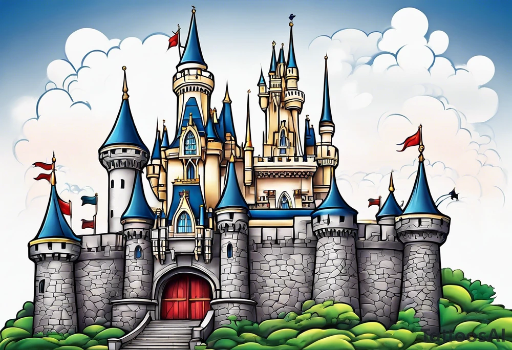 disney world castle with mickey mouse, martial arts, celtic symbol for family tattoo idea