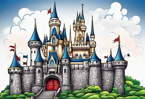 disney world castle with mickey mouse, martial arts, celtic symbol for family tattoo idea