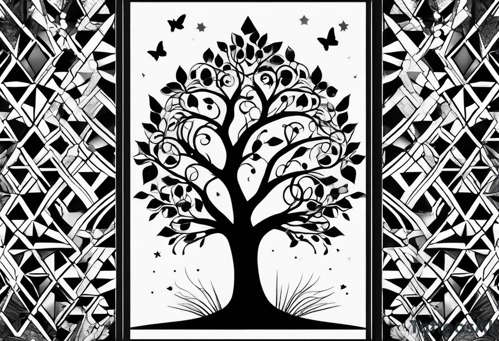 Baum silhouette mit Geometric Muster im Hintergrund tattoo idea