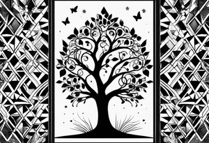 Baum silhouette mit Geometric Muster im Hintergrund tattoo idea