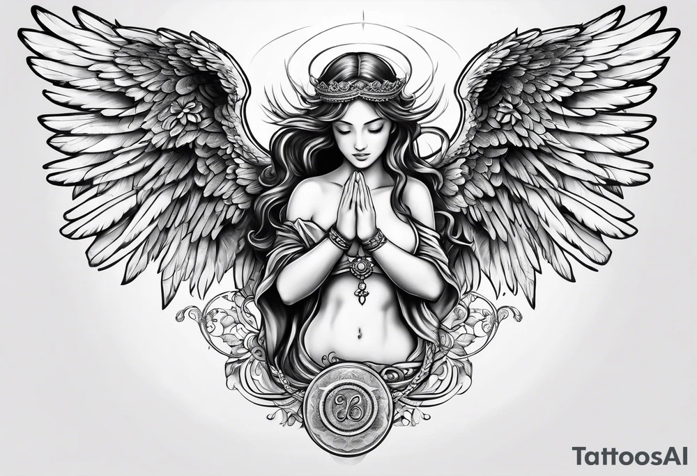 Angel with prayer hands tattoo idea