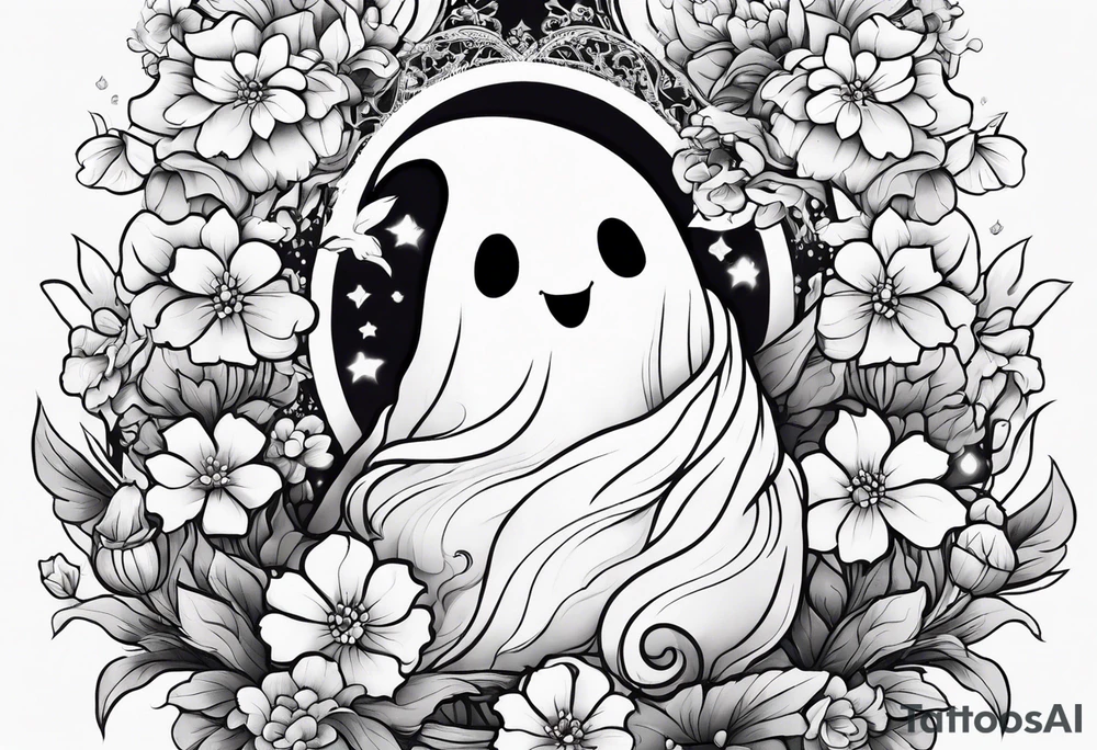 Cute ghost, surrounded by flowers, forearm or wrist tattoo tattoo idea