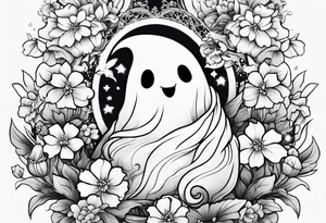 Cute ghost, surrounded by flowers, forearm or wrist tattoo tattoo idea