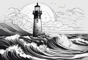 lighthouse at the ocean, minimalist, fine line tattoo idea