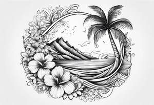 wave,, flower, palm, sea animal tattoo idea