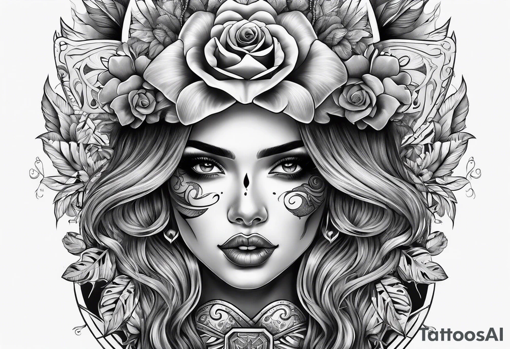 Chicano girl and skull tattoo idea