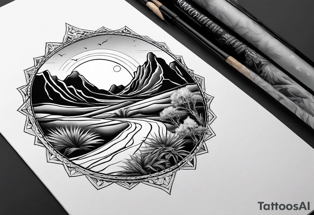 Half sleeve added to desert lanscape tattoo idea