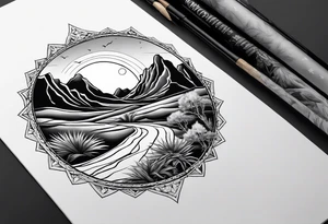 Half sleeve added to desert lanscape tattoo idea