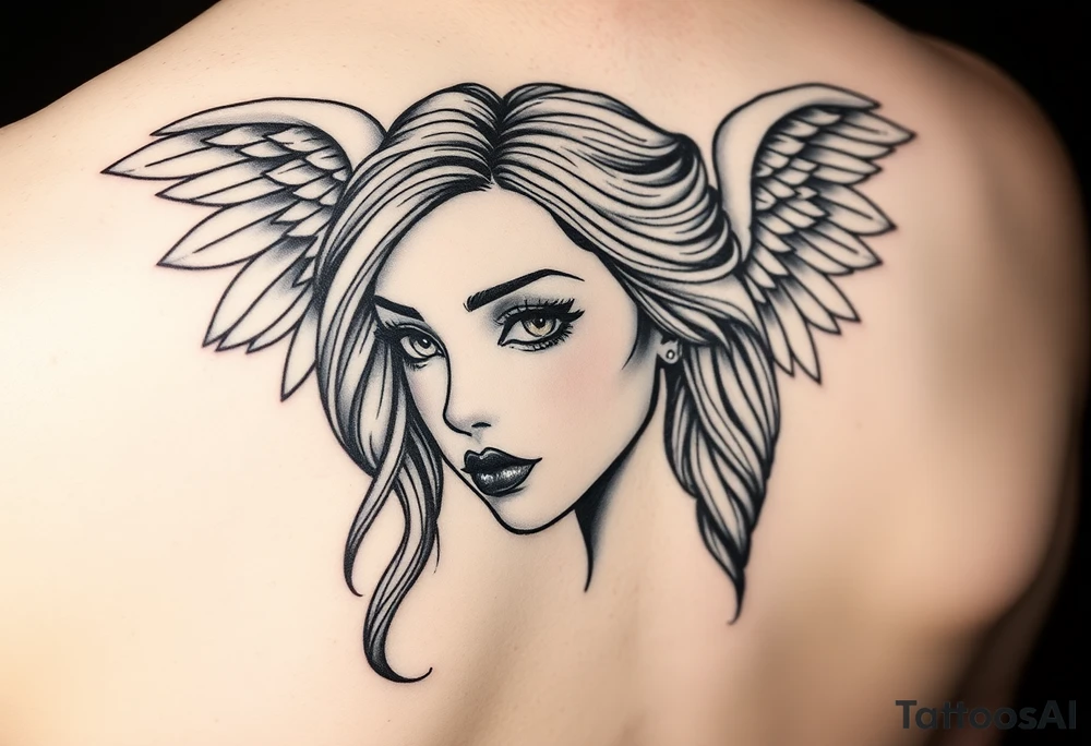 beauty angel girl face tattoo idea