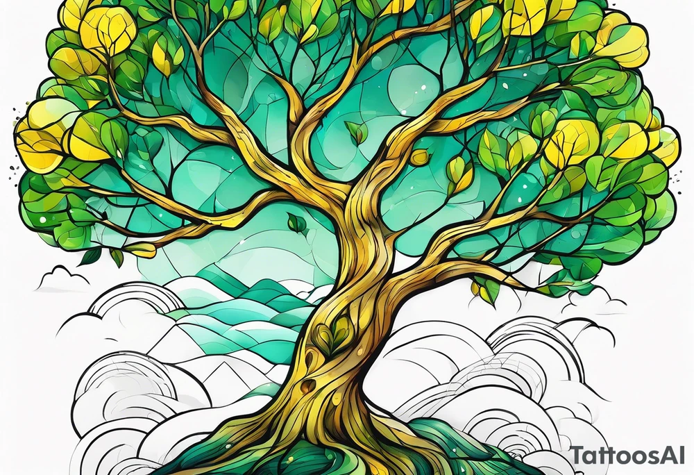 birch tree and includes the following wording "fuck cancer"
with yellow, green and aquamarine colours tattoo idea