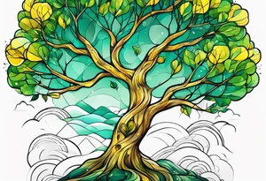 birch tree and includes the following wording "fuck cancer"
with yellow, green and aquamarine colours tattoo idea