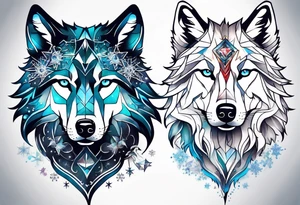 Constellation, two animal wolf, snowflake tattoo idea