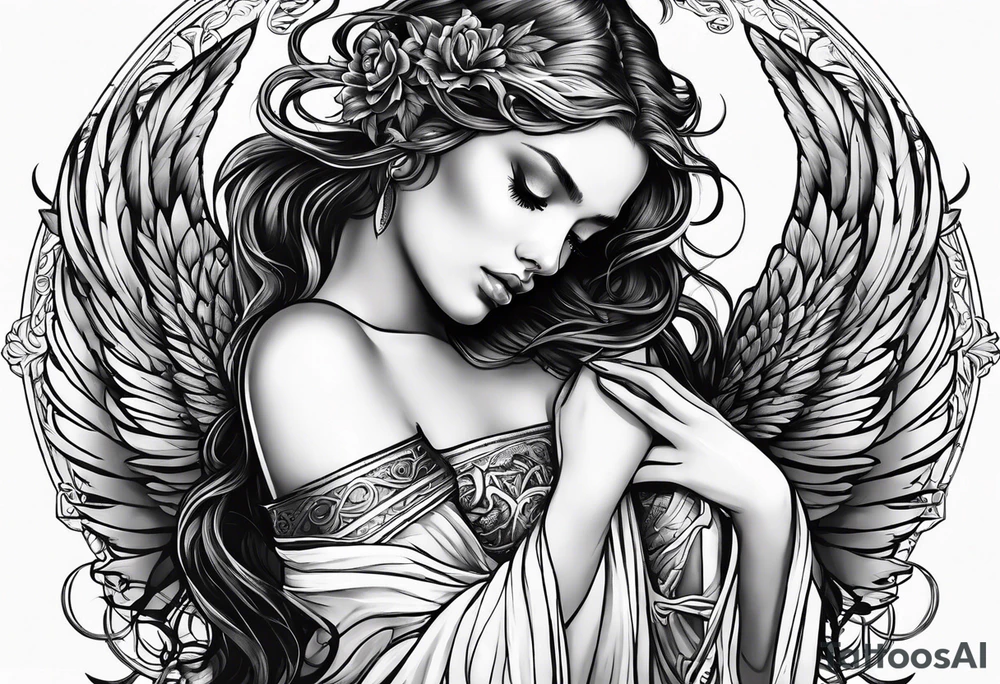 Sad Female angel tattoo idea
