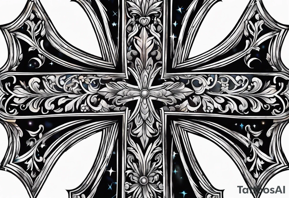 black cross with watercolor backgound tattoo idea