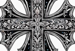 black cross with watercolor backgound tattoo idea