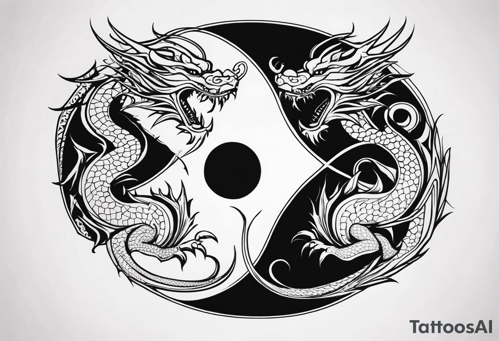dragons in a yin and yang shape tattoo idea