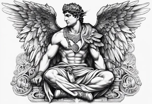 God hermes kneeling with wings wrapped around him tattoo idea tattoo idea