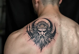 poseidon with trident and 3 suns tattoo idea