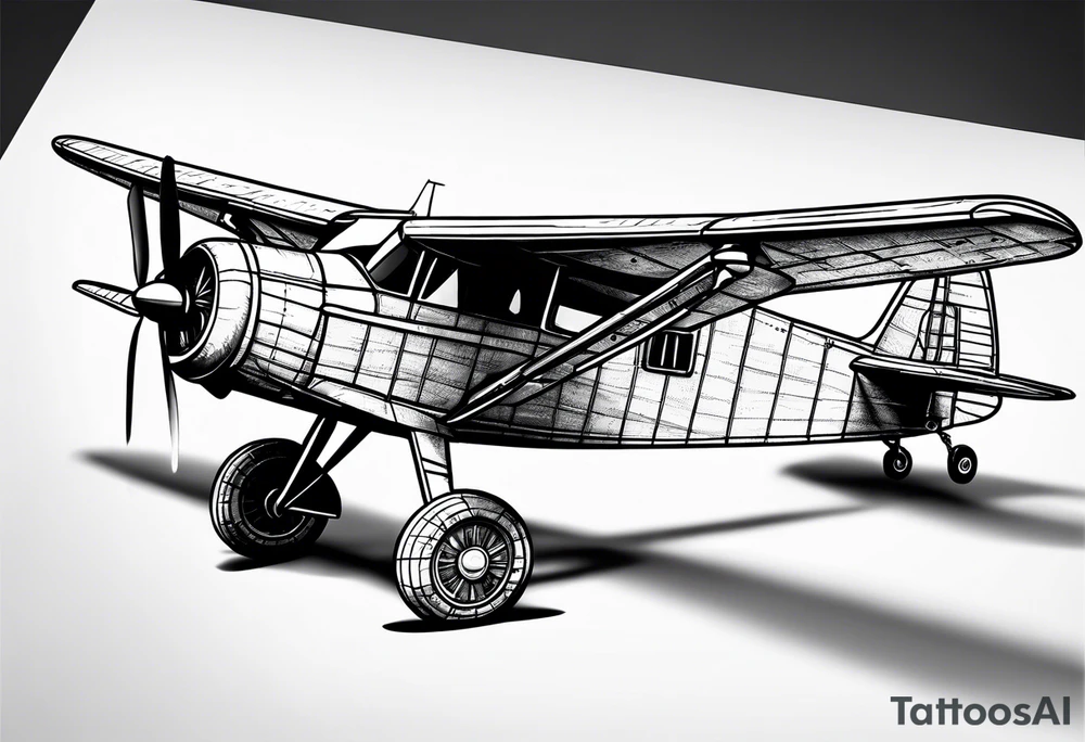 sketch of adventure plane in perspective from the bottom tattoo idea
