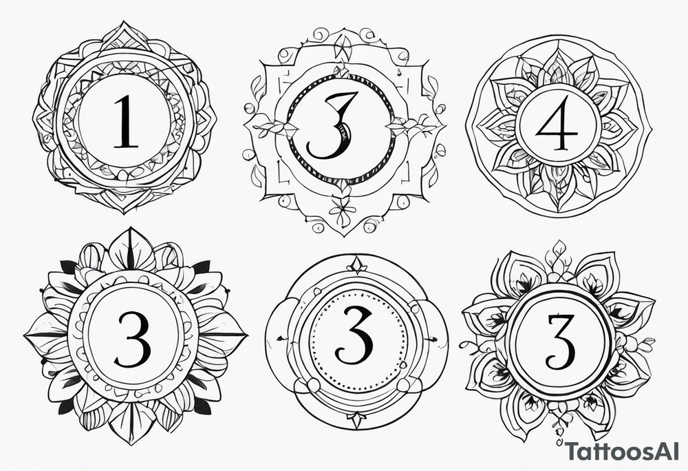 ⅓, ⅔, and 3/3 for siblings, with simple flourishes or design elements around the numbers tattoo idea