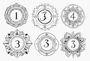 ⅓, ⅔, and 3/3 for siblings, with simple flourishes or design elements around the numbers tattoo idea