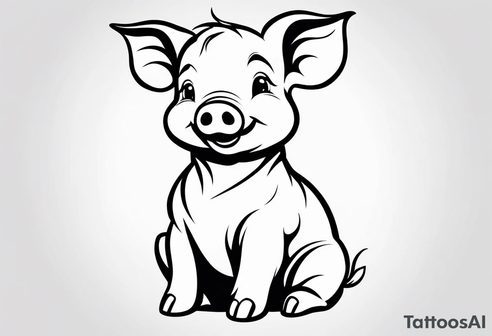 very cute happy piglet with small ears.
outline only.
black and white only.
only show the piglet. no extra lines or decoration.
no black shading.
draw only with very thin lines (1px)

should look like a tattoo that will only take 2 minutes to draw tattoo idea