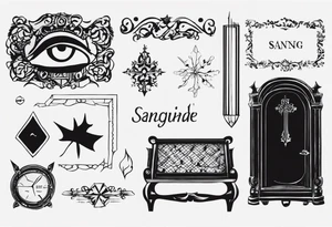 i want a tattoo that has the text 'sang-froid' and 'sanguine'
, with only one sang with minimal visual effects that are gothic, nihilistic and stoic. tattoo idea