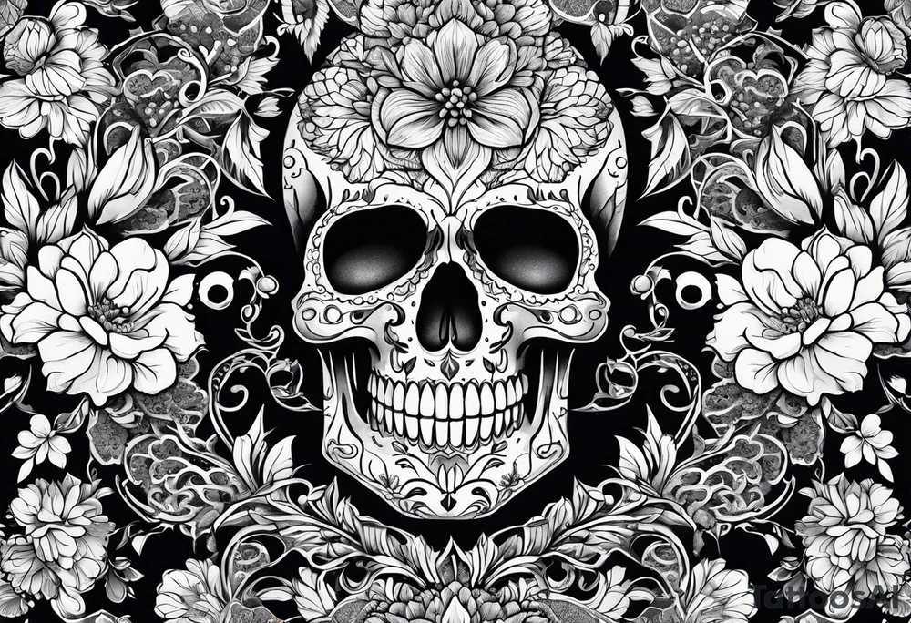 pattern flowers lace skull tattoo idea