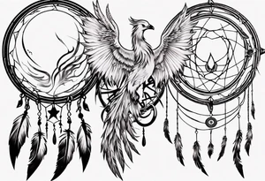 Fire Phoenix flying blending into dream catcher tattoo idea