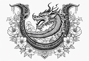 Dragon en Arabic avec un cerisier en fleur tattoo idea