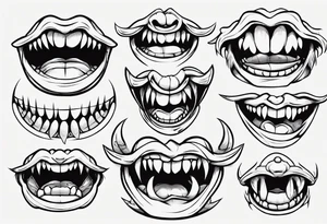 japanese monster mouth smiling widely (teeth and lips only, closed mouth) tattoo idea