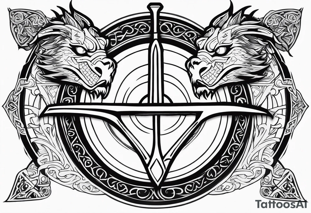 Valhalla sword shield dragon axe viking church tattoo idea Valhalla sword shield dragon axe viking church tattoo idea