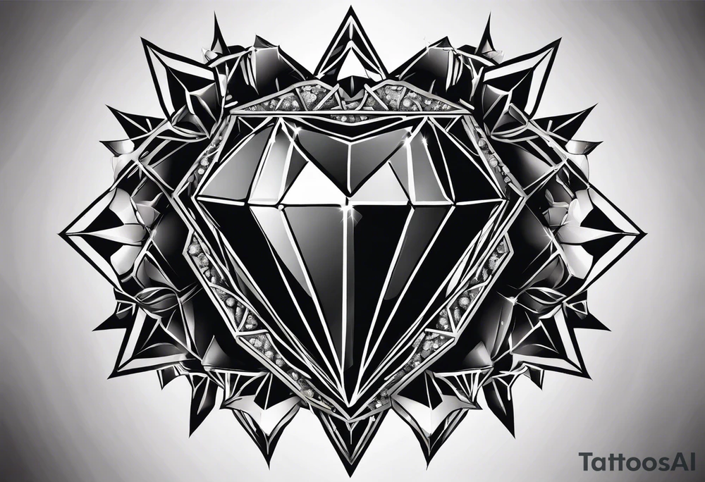 heart diamond black hexagon with spikes on top and black background tattoo idea
