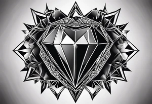 heart diamond black hexagon with spikes on top and black background tattoo idea