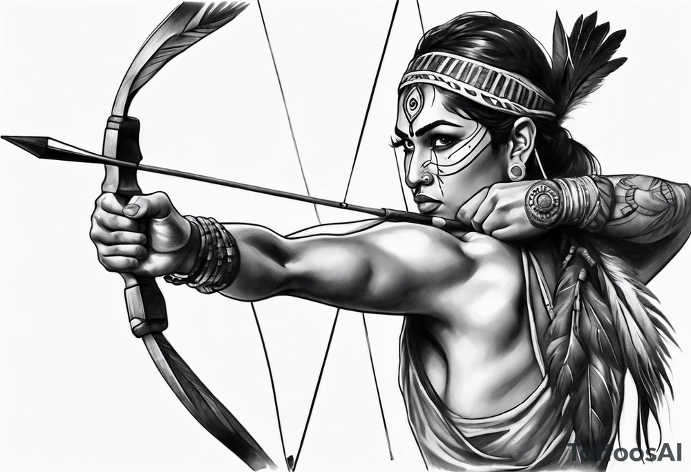 indian archer aiming towards you realism tattoo idea