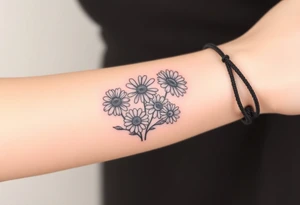 Small flower bouquet 1 daisy, 2 cosmo, 1 poppy, 1 chrysanthemum, tattoo idea