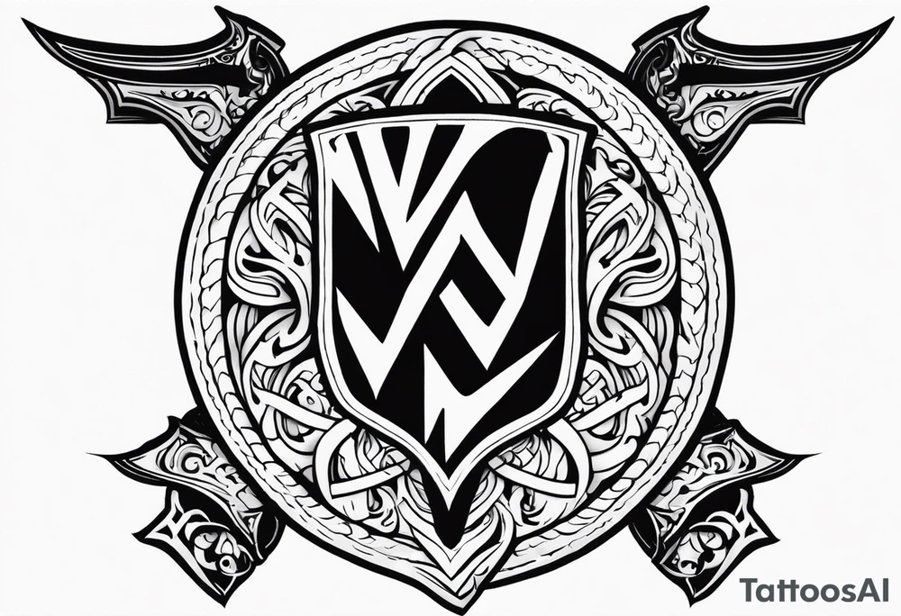 Valhalla sword shield fire tattoo idea