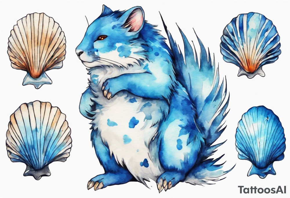 a blue fur-covered animal with a shell on its back tattoo idea