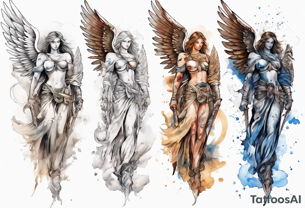 Full sleeve of a angel warrior tattoo idea
