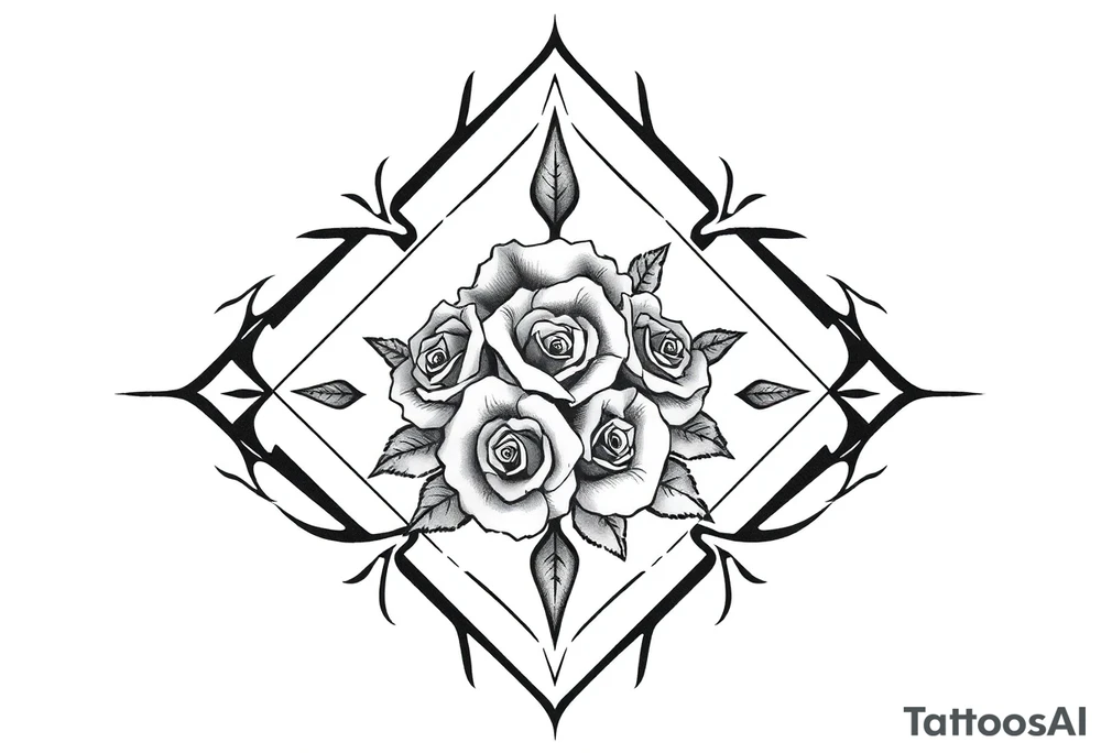 Small Roses filing the inside of an elongated diamond shape tattoo idea