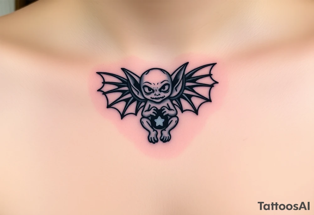 Tiny goblin with wings tattoo idea