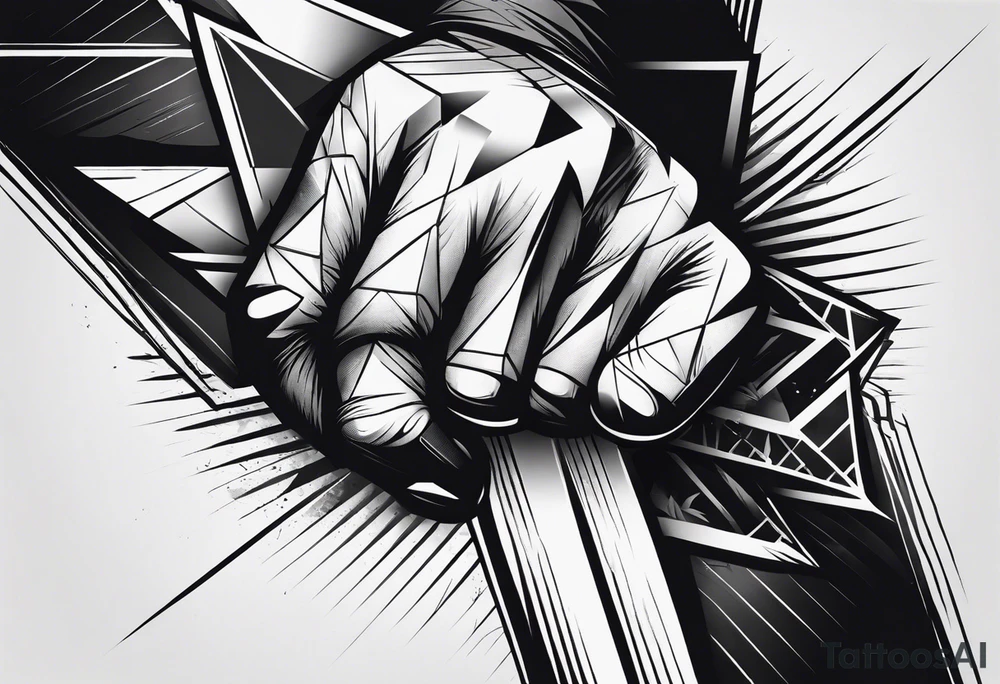 A clenched fist on the back using negative space techniques tattoo idea A clenched fist on the back using negative space techniques tattoo idea