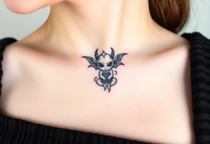 Misfit tiny goblin with wings and horns tattoo idea