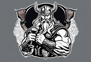 The Mighty Thor not so muscular profile with mjolnir with the entire design shown tattoo idea