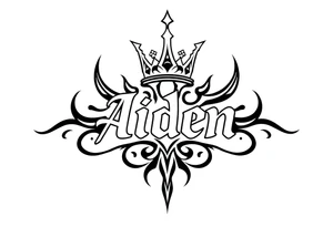 The name Aiden with a kings crown above the A tattoo idea
