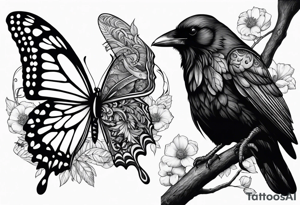 A Butterfly and a Raven together, they have the same size tattoo idea A Butterfly and a Raven together, they have the same size tattoo idea